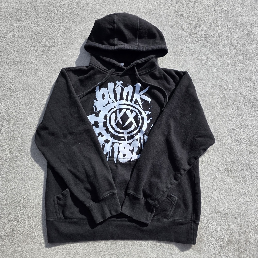 Blink 182 Hoodie Mens Medium Black Smiley Face Self Titled Sweatshirt Punk Skate - Picture 2 of 8